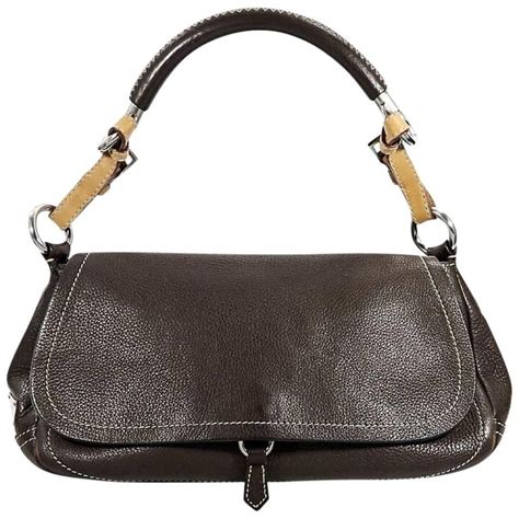 prada antic buckles shoulder bag leather medium brown|Prada shoulder bag.